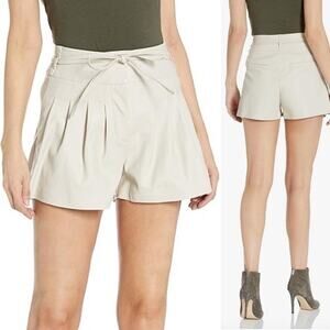 Blank NYC Faux Leather Pleated High Rise Shorts Size 26 Cream Ivory Tie Waist
